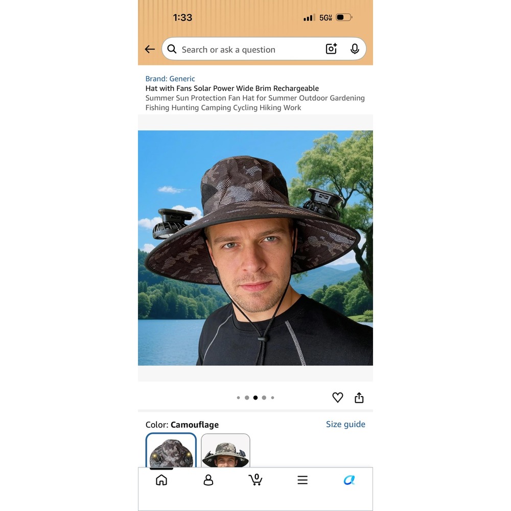 Solar Power Fan Hat Wide Brim Camouflage Rechargeable Sun Protection Fishing Hat